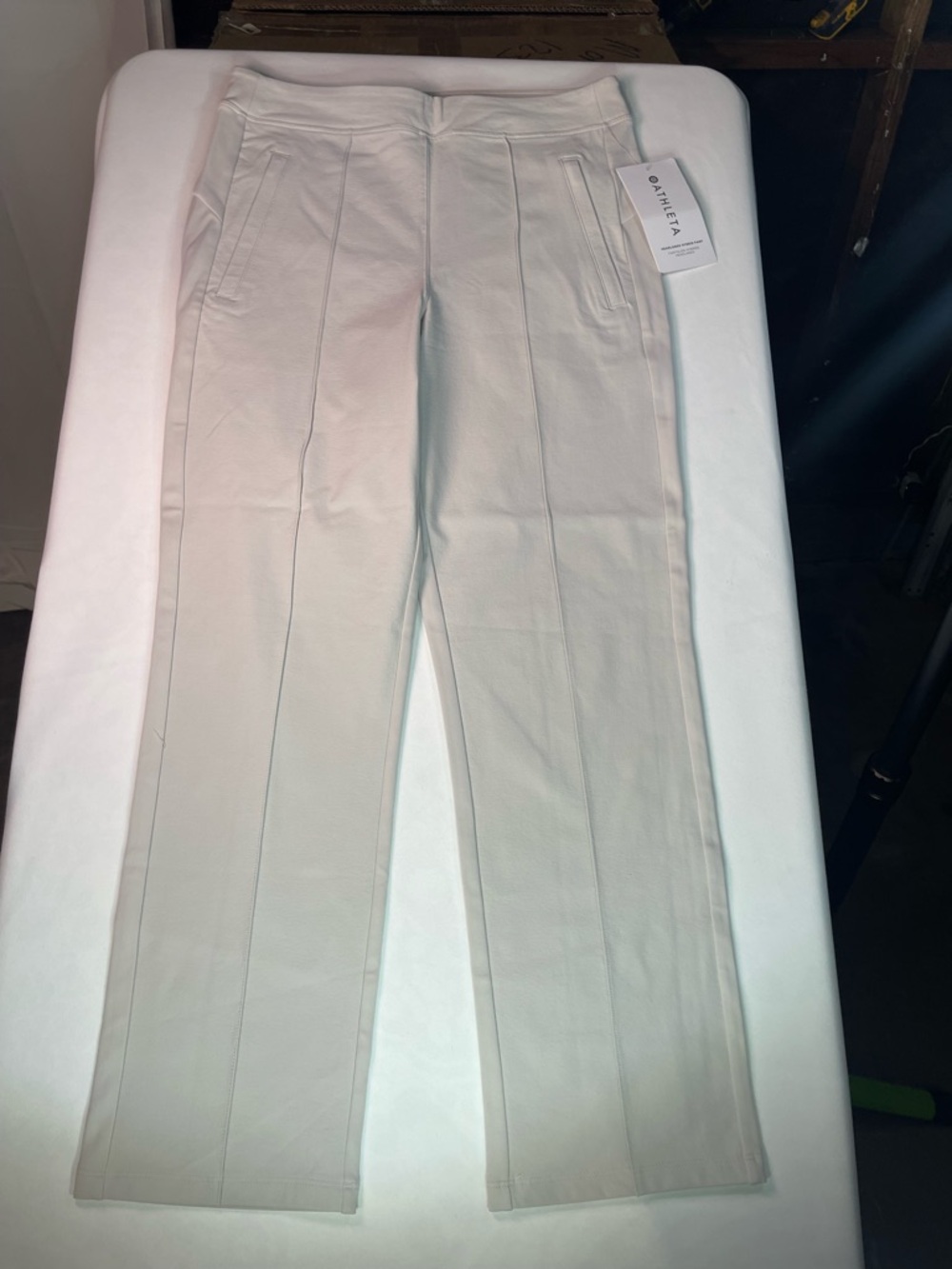 Athleta Cream Straight-Leg Track Pants with Front Seams